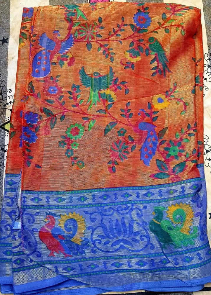 Vibrant Saree with Bird Motifs