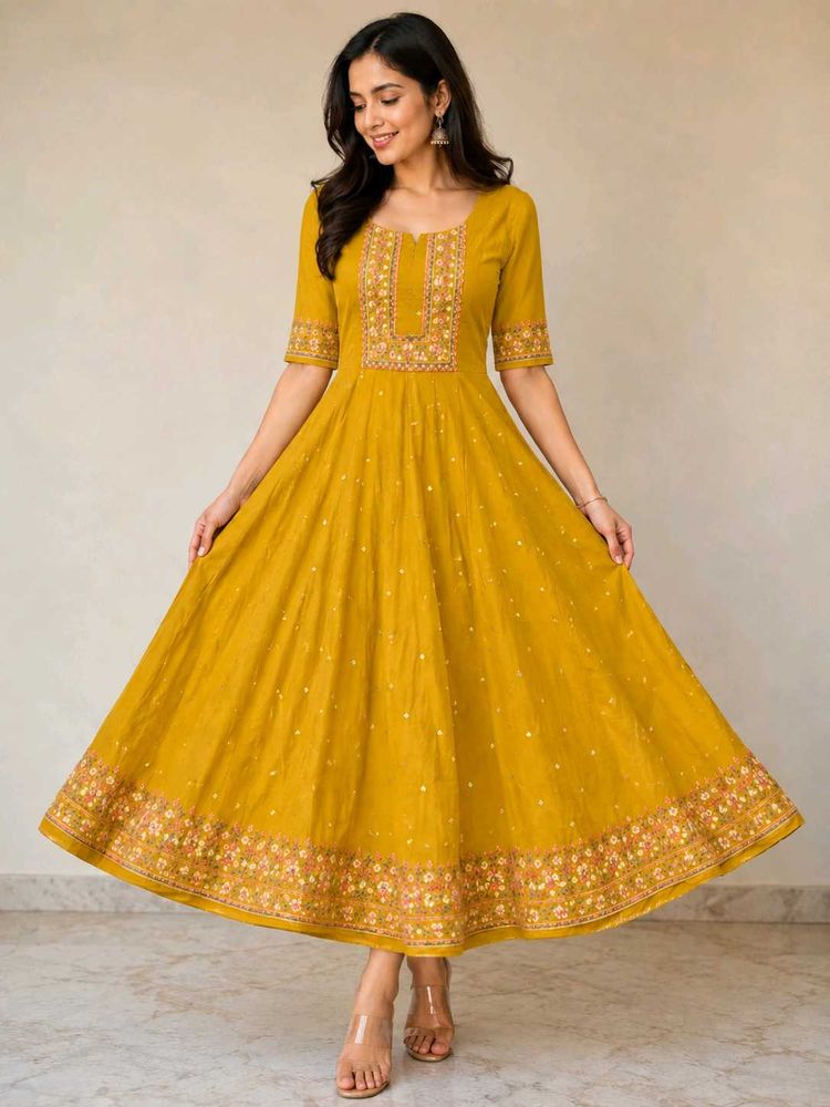 Beautiful Yellow Embroidered Anarkali Kurta