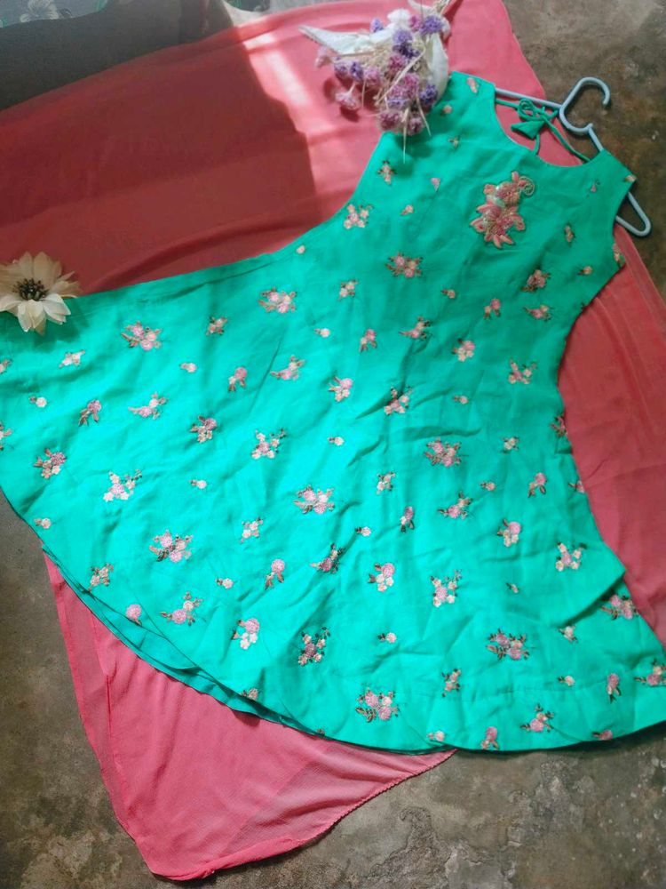 Green Floral Sleeveless Dress