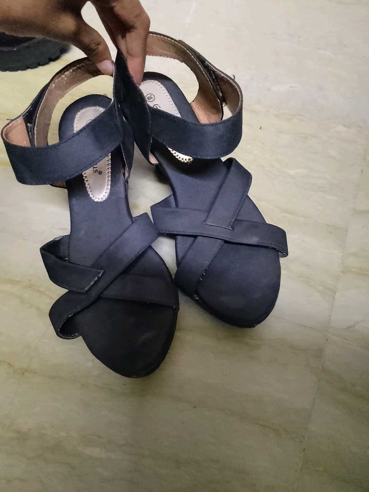 Black Platform Wedge Sandals