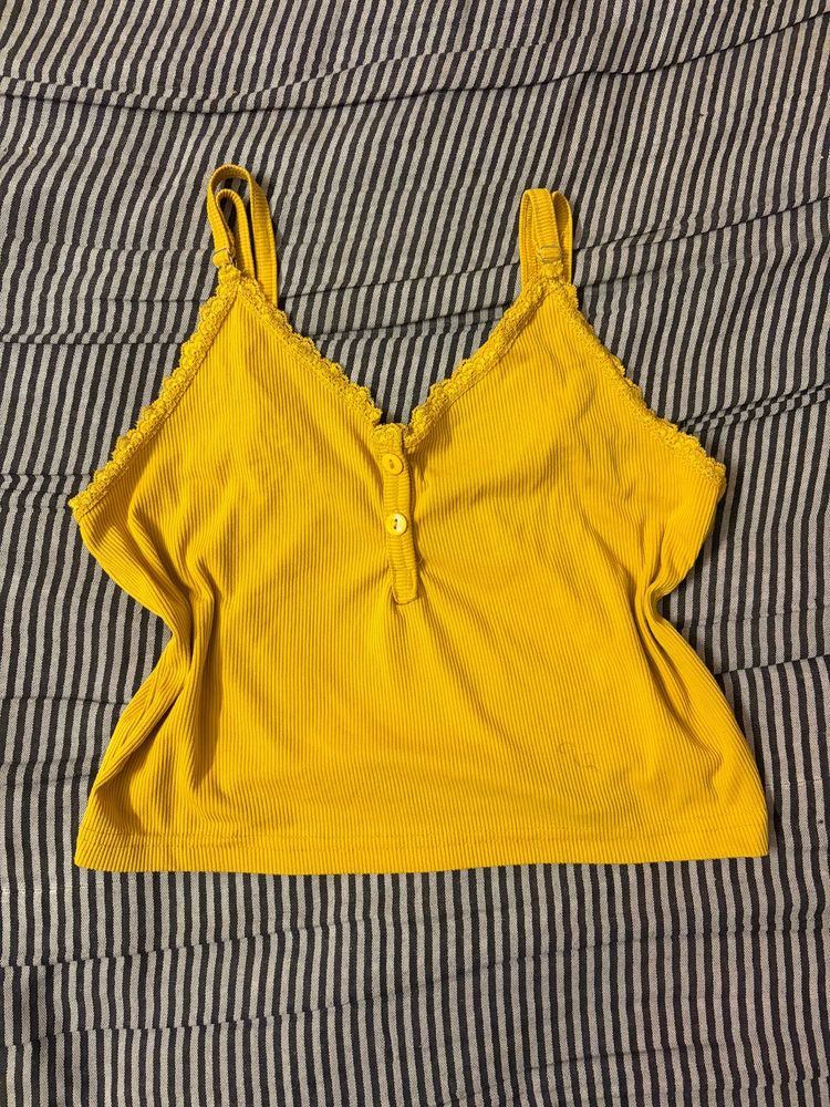 Yellow Spaghetti Strap Crop Top