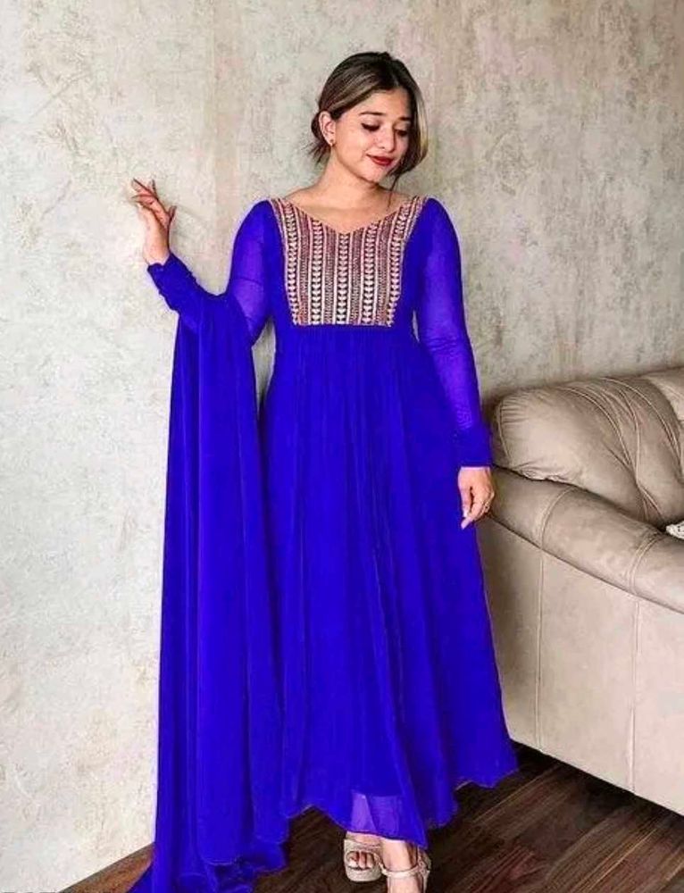 Royal Blue Embroidered Anarkali Gown