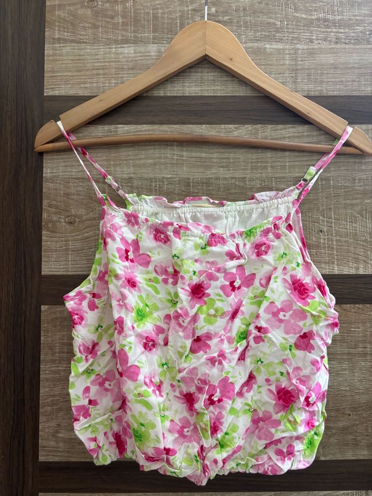 Floral Print Spaghetti Strap Crop Top