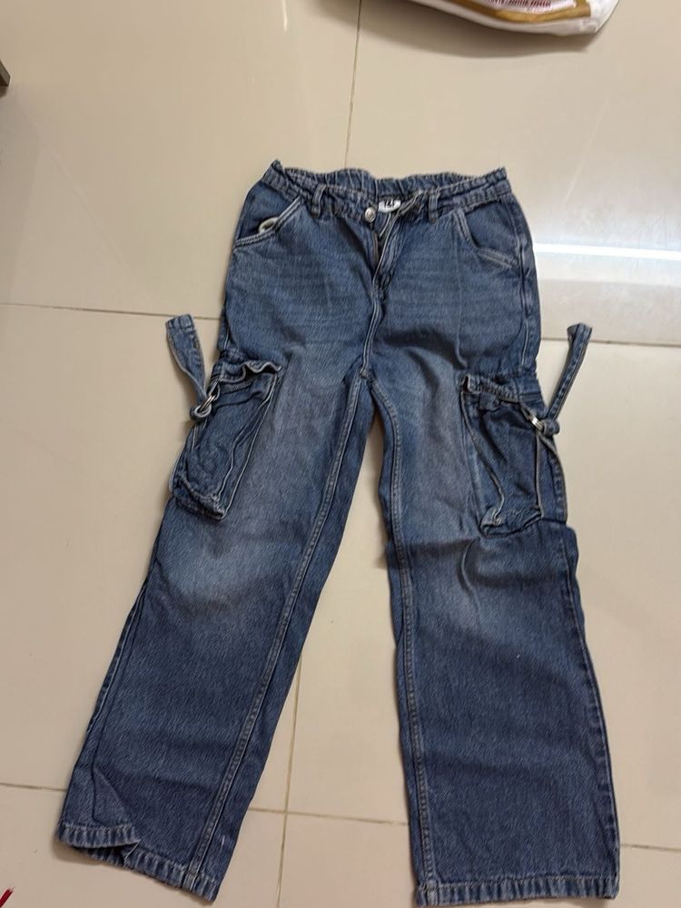Blue Denim Cargo Pants