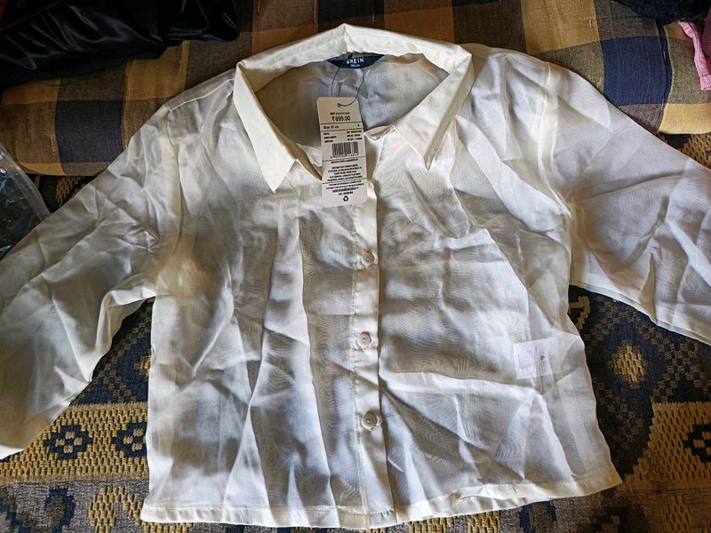 Shein Cream Sheer Button-Up Blouse