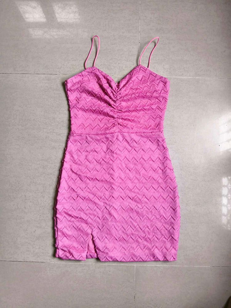 Pink Textured Mini Dress