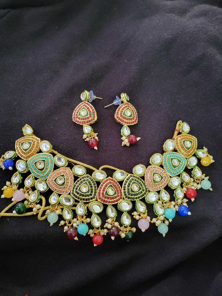 Multicolor Stone Necklace Set(Complementary Ring)