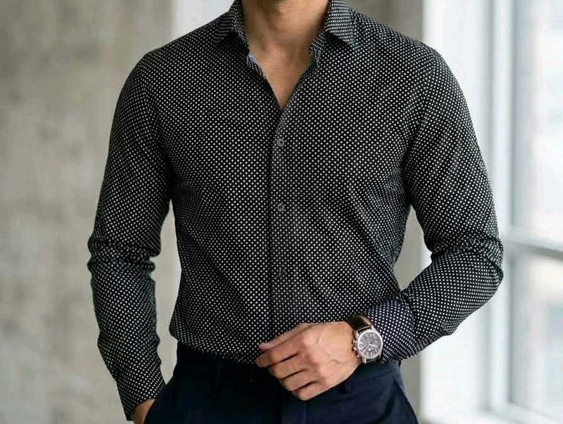 Men's Black &amp; White Polka Dot Shirt