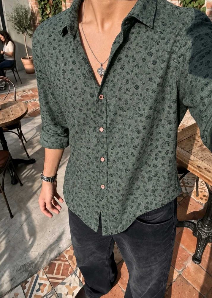Men's Green Floral Print Shirt