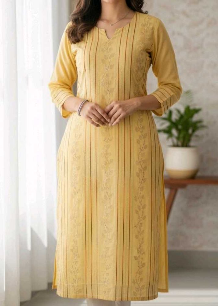 Stylish Yellow Embroidered Kurti