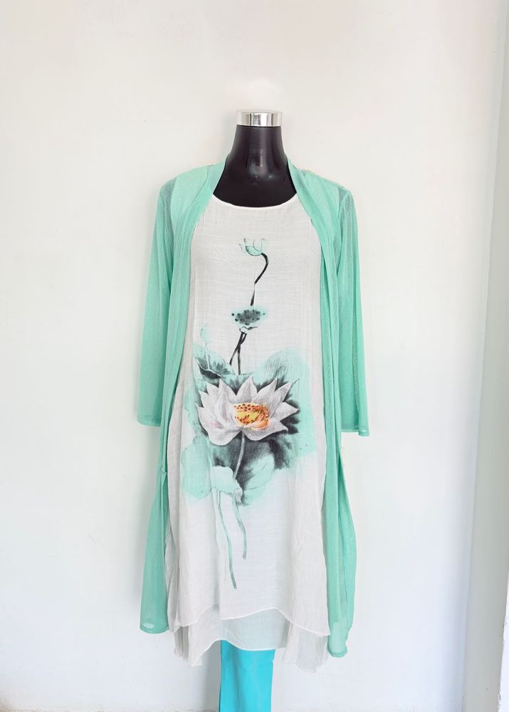 A-line kurta with shrug and pant - three set