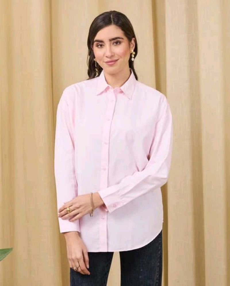 Soft Pink Collared Button-Up Shirt
