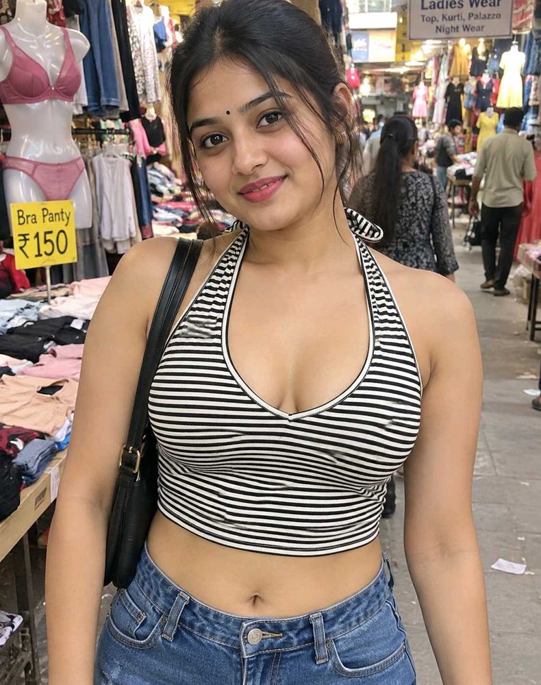 Black &amp; White Striped Halter Crop Top