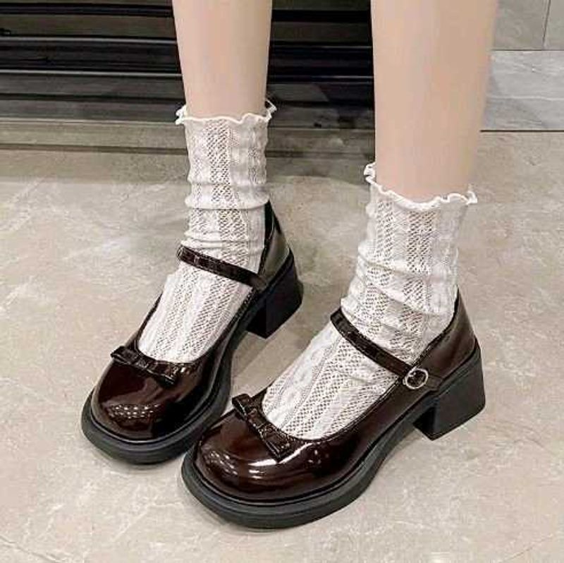 Chic Brown Mary Jane Heels with Bow Detail