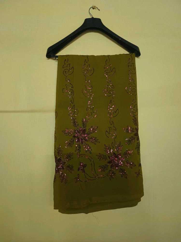 Embellished Olive Green Saree