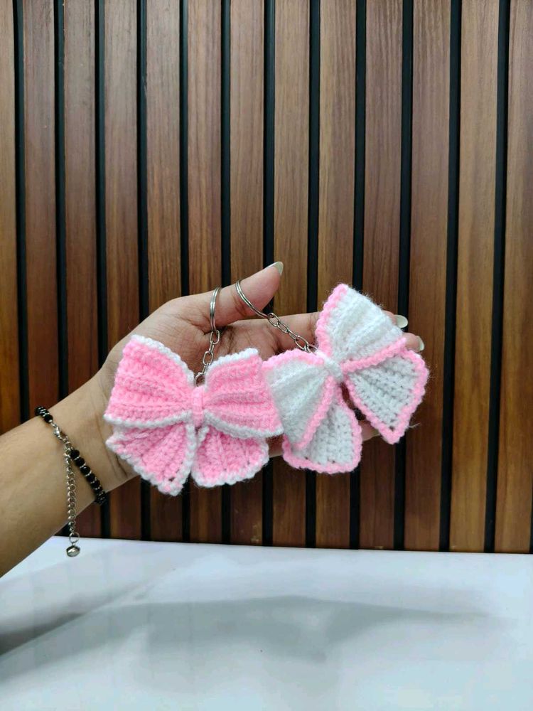 Handmade Crochet Bow Keychains (Set of 2)