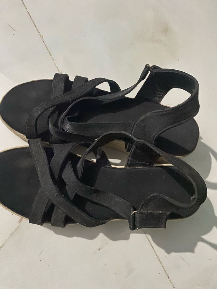 Black Strappy Flat Sandals