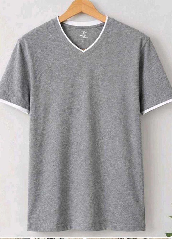 Grey V-Neck T-Shirt with White Trim