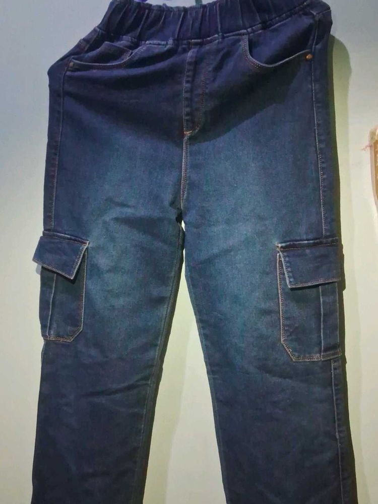 Stylish Blue Denim Cargo Pants