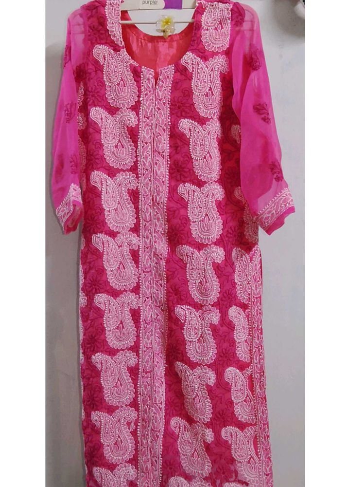 Pink Chikankari Kurta