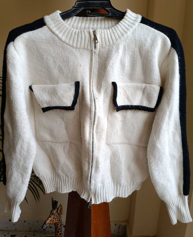 Stylish Zippered Knit Cardigan