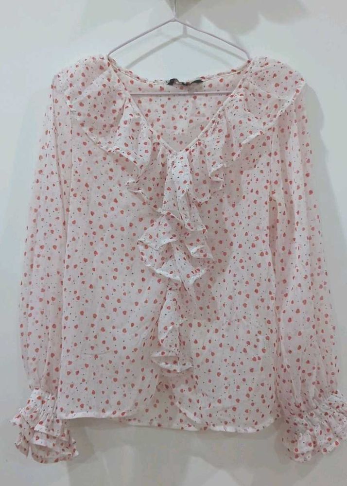 Chic Ruffled Heart Print Blouse