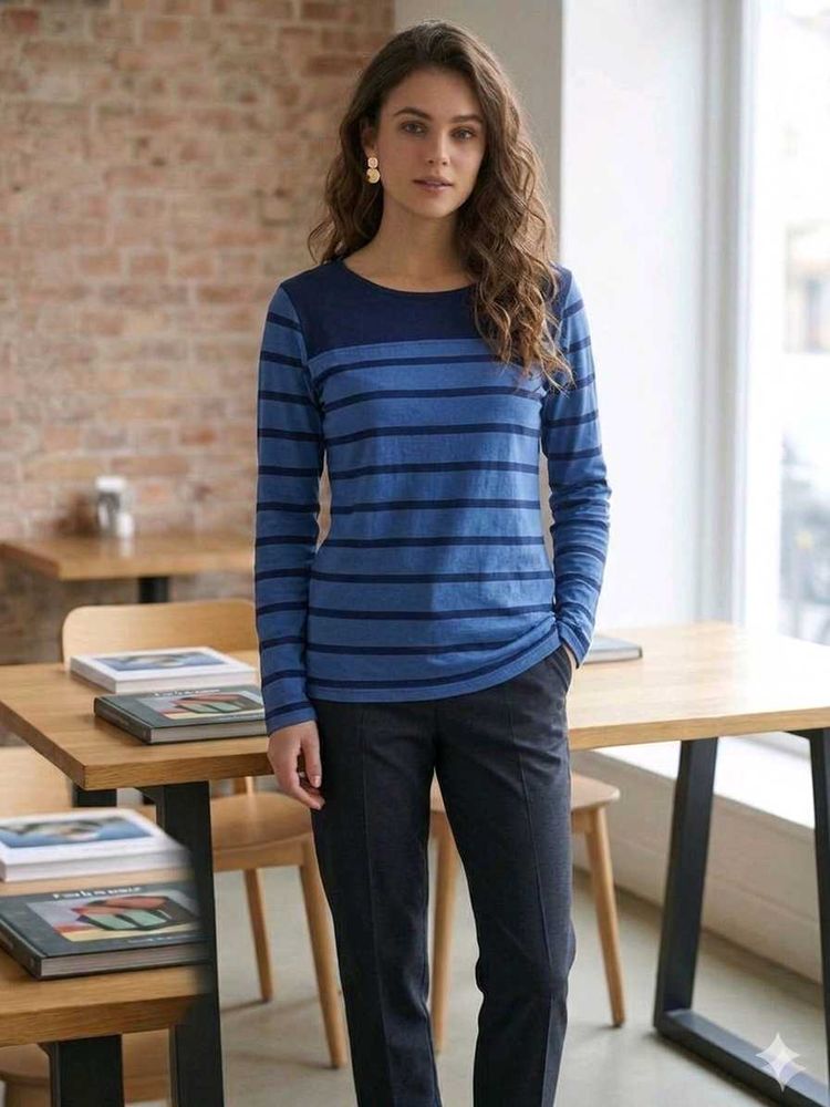 Blue Striped Long Sleeve Top