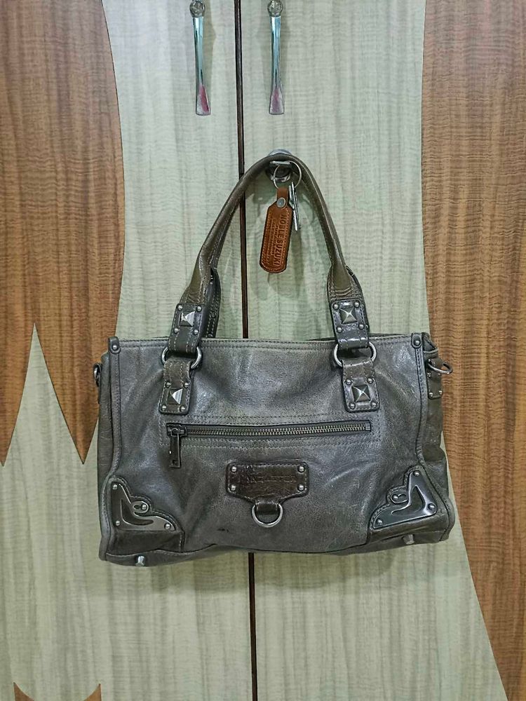 Stylish Grey Leather Handbag