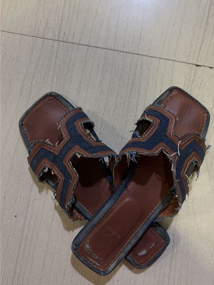 Stylish Denim &amp; Brown Sandals