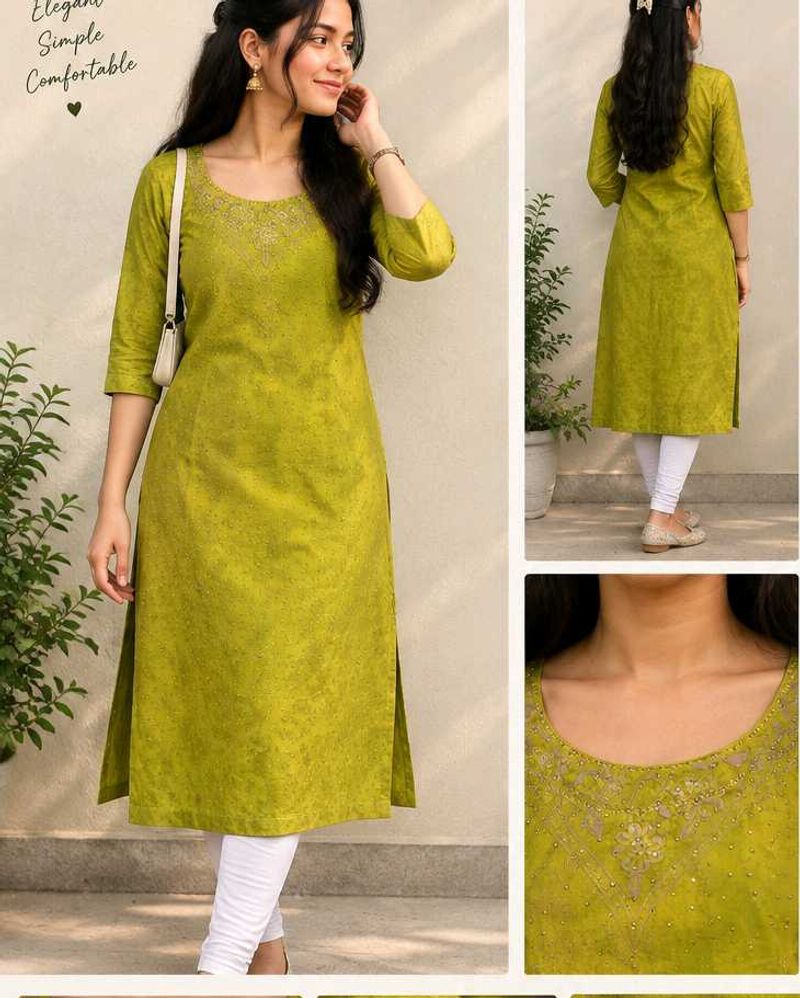 Olive Kurta with Embellishments