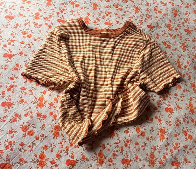 Striped Cropped Ribbed Top