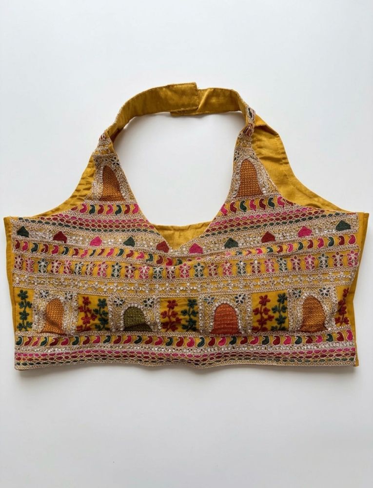 Embroidered Yellow Halter Neck Blouse Divider