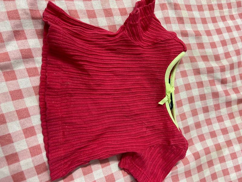 Ribbed Pink Top with Neon Trim