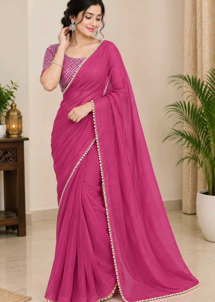 Beautiful Pink Saree with Embellished Border