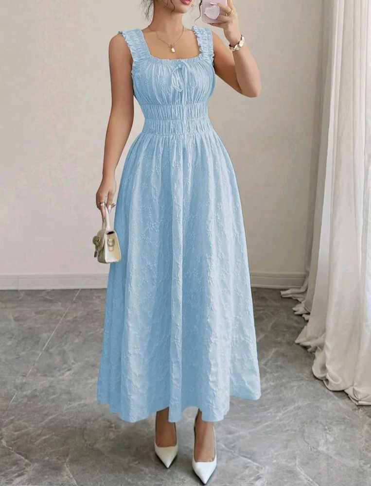 Baby Blue Smocked Midi Dress