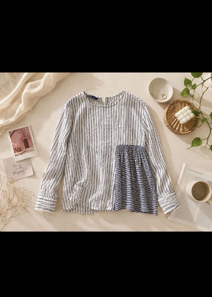 Chic Striped Asymmetrical Top