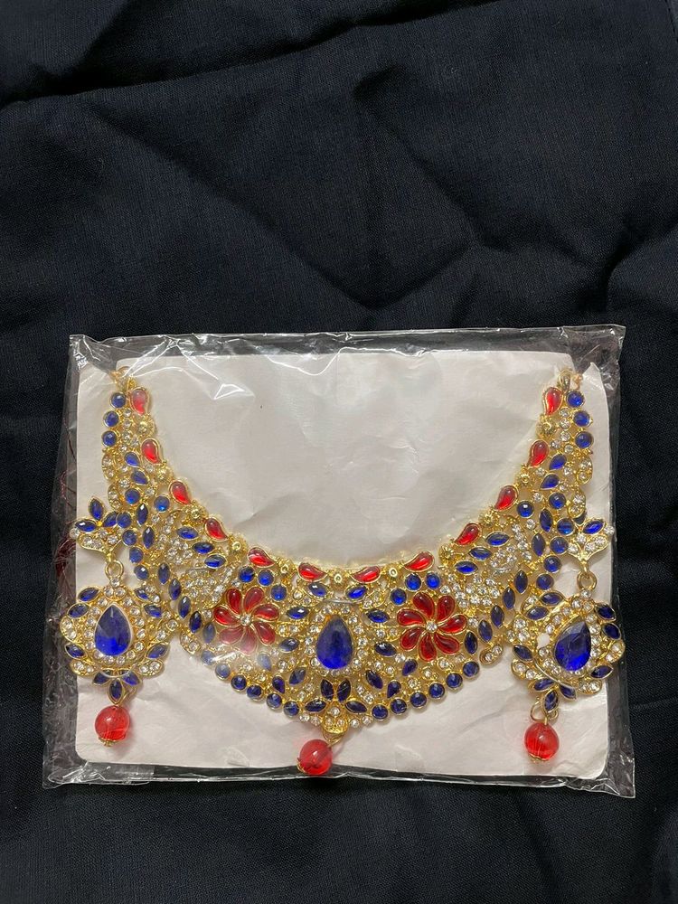 Stunning Red &amp; Blue Gemstone Choker Necklace Set