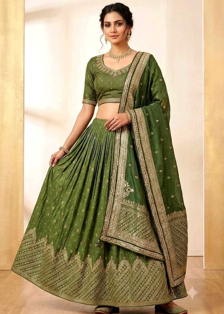 Elegant Olive Green Lehenga Choli Set