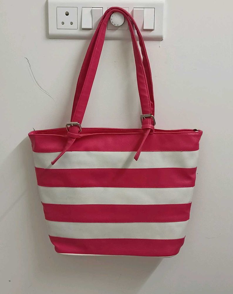Pink &amp; White Striped Tote Bag