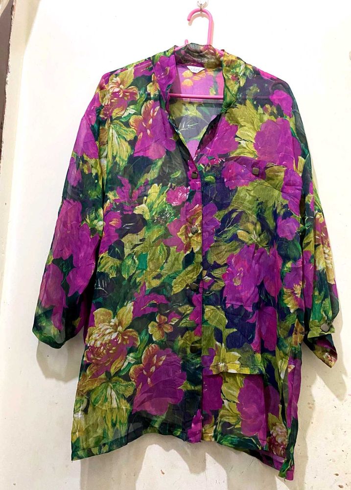 Vibrant Floral Sheer Blouse