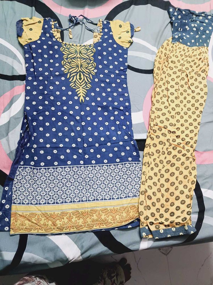 blue yellow kurta set