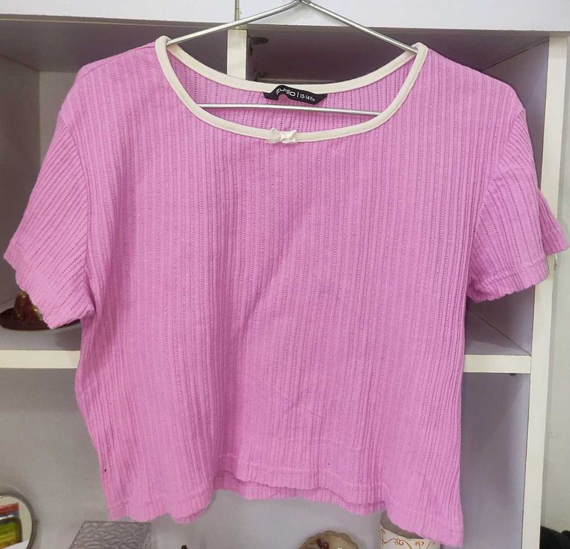Cute Pink Ribbed Cropped Top