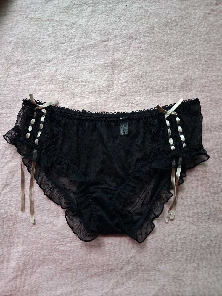 Lace Trim Black Panties