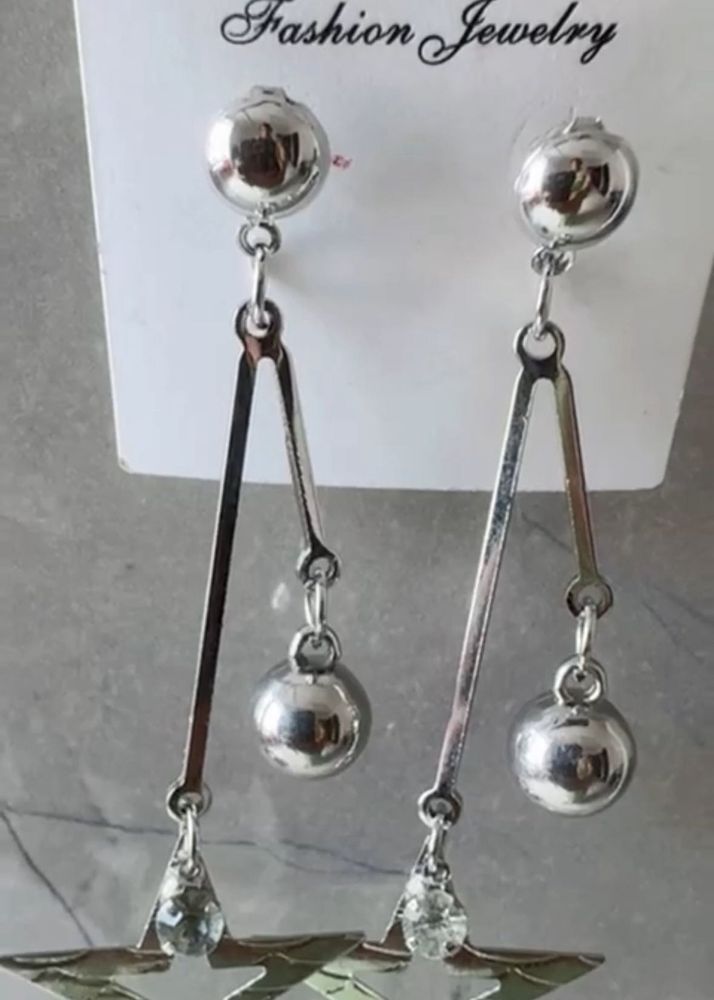 Silver Star Drop Earrings