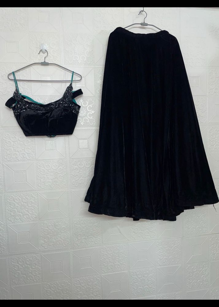 Elegant Black Velvet Lehenga Choli Set