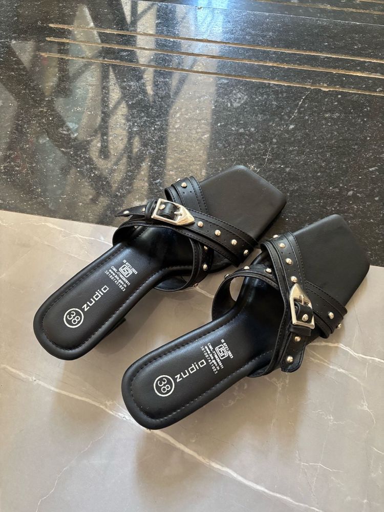 Stylish Black Studded Slides