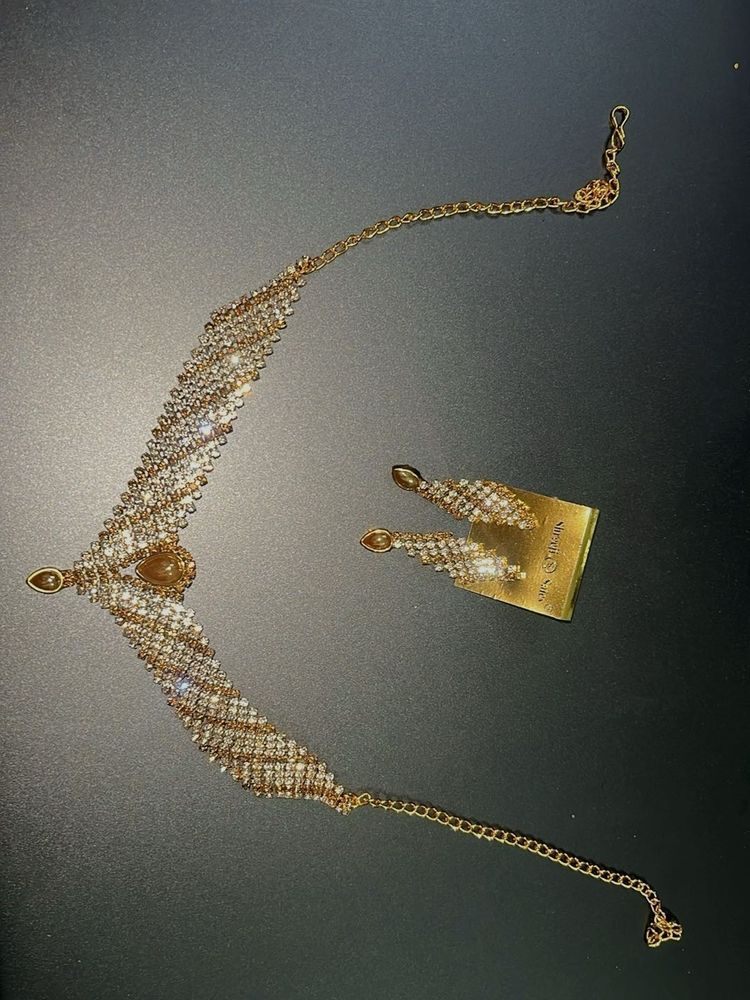 Golden silver Stone Necklace and Earring Set
