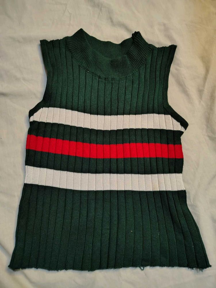 Sleeveless Striped Knit Top