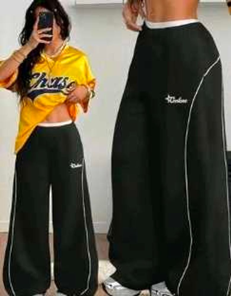 Black Wide-Leg Track Pants
