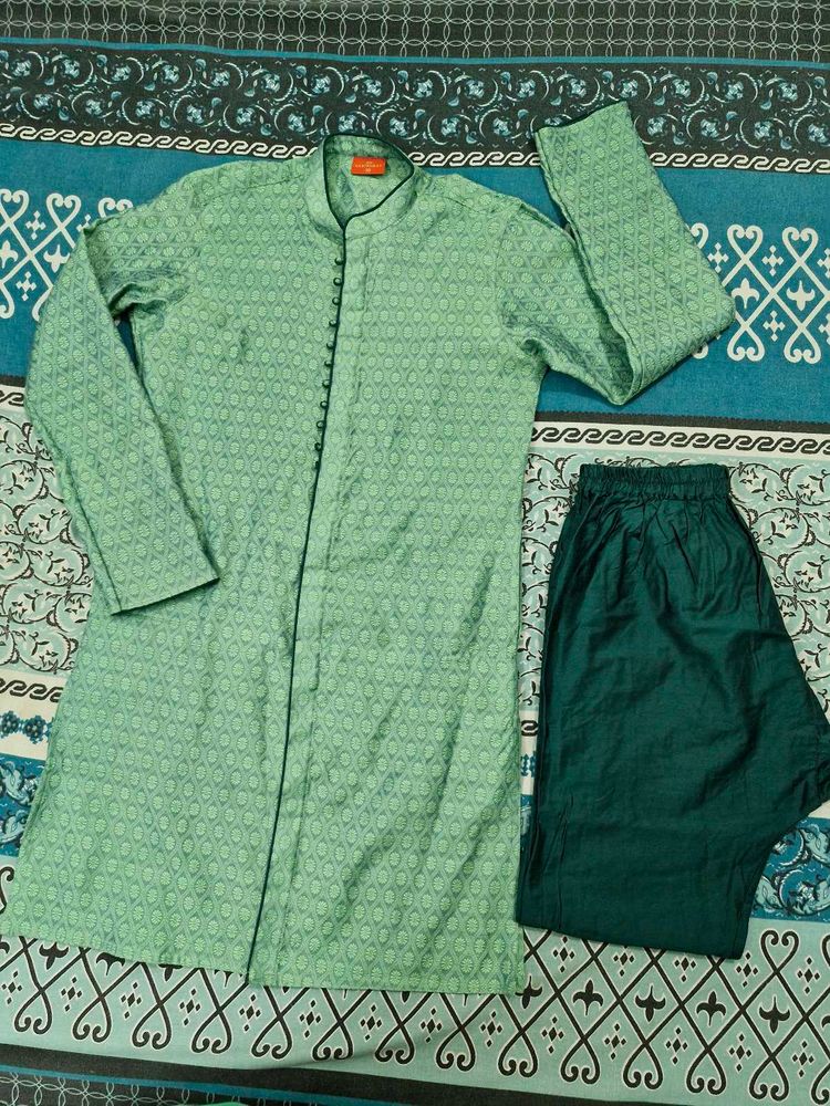 Boy's Green Printed Kurta Set